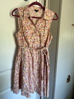 torrid Pink and Yellow Sleeveless Floral Button-Up Dress with Tie Waist